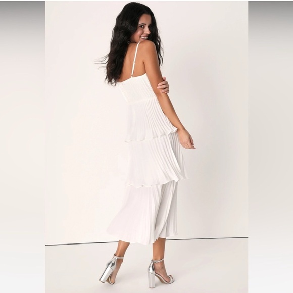 Cascading Crush White Tiered Bustier Midi Dress Lulus - Picture 3 of 4